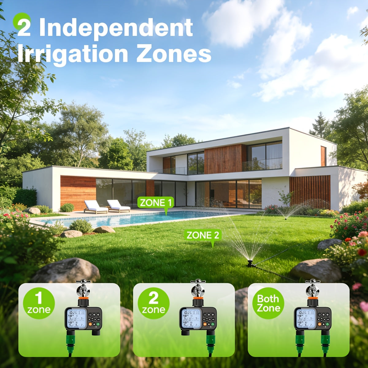 Automatic Drip Irrigation Timer Smart Garden Watering Controller 2-Zone, for Garden, Lawn and Yard Watering — image 3