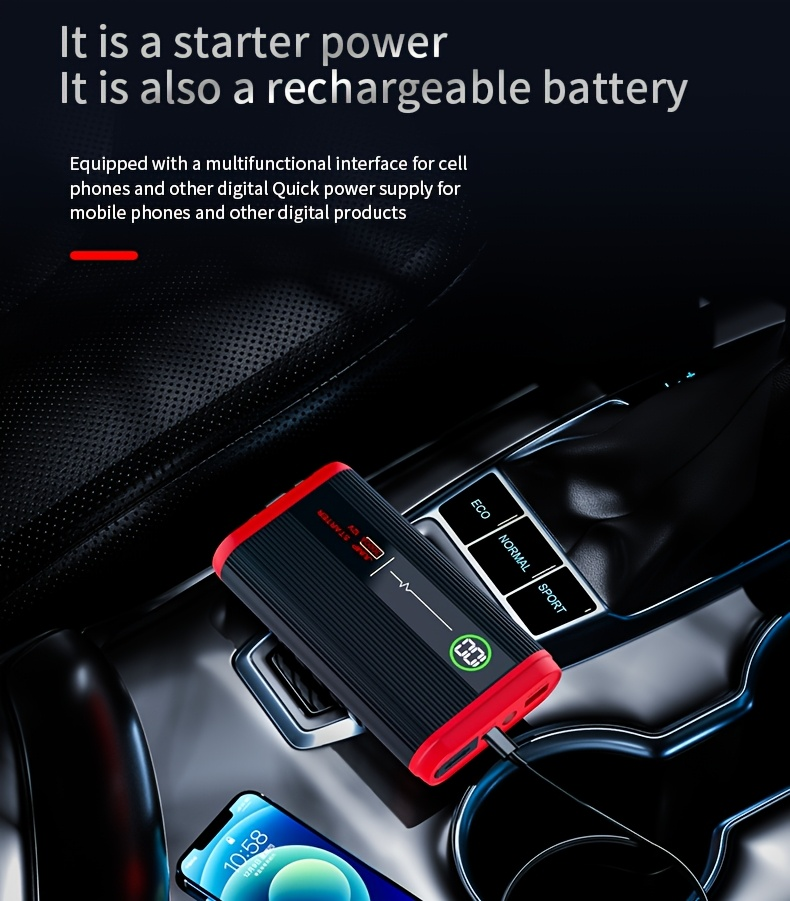 Lithium Jump Starter 3000A 8000mAh 12V Battery Pack USB-C Recharge Round LED Display for 6.0L Diesel for Garden, Patio and Ya