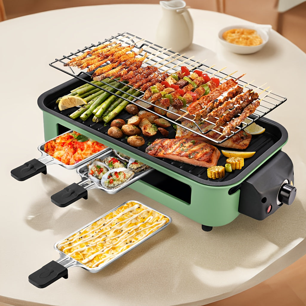 Indoor Electric Smokeless Grill 1700W with Raclette Pans, Non-Stick Plate, Portable Tabletop BBQ Griddle for Couples — image 