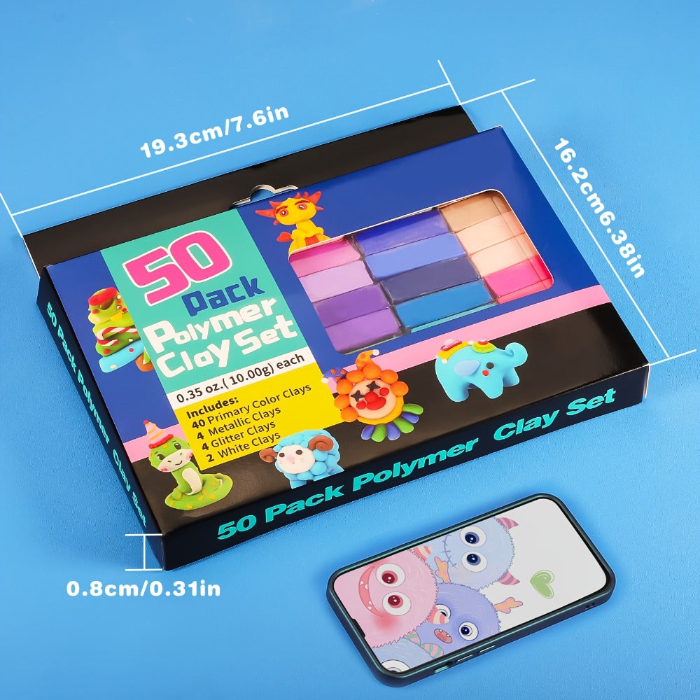 Polymer Clay Kit 50 or 100 Vibrant Colors, Oven Bake Modeling Clay with the Listed Color, Size or Set Options for Everyday Us