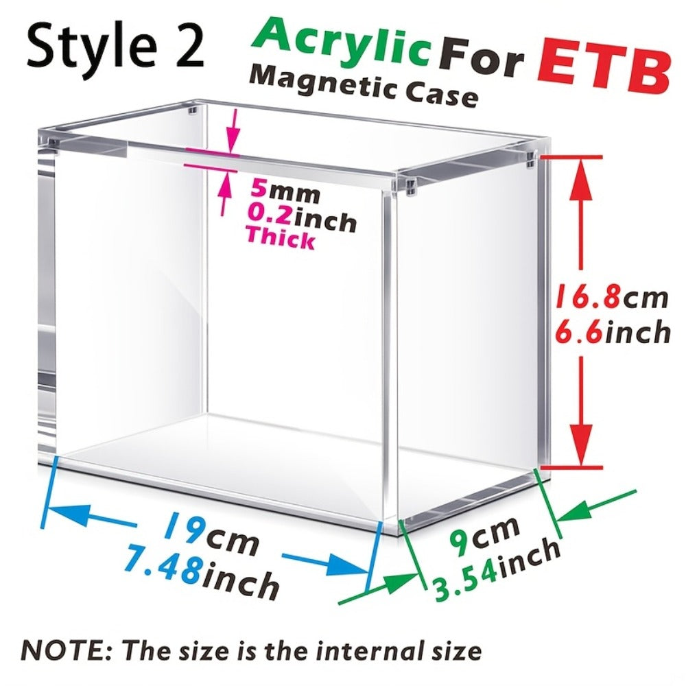 Stackable Acrylic Display Case for ETB & Booster Box – 5mm Thick Clear Magnetic Closure Protective Case for Pokemon Elite Tra