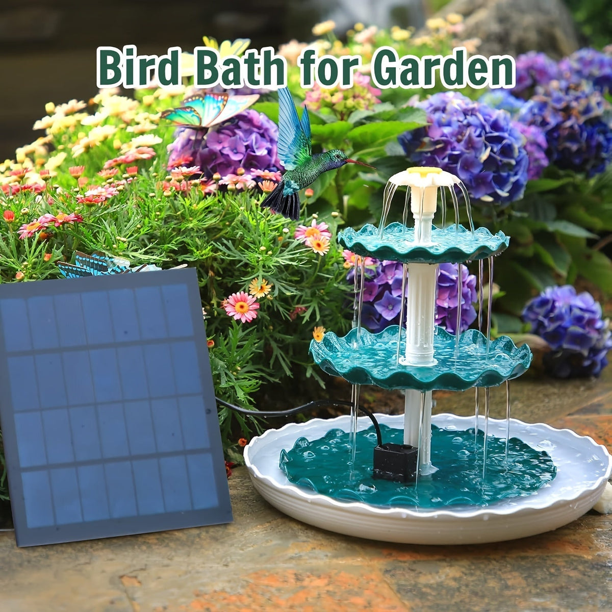 Bird Bath Fountain Solar 3-Tier – Outdoor Garden & Courtyard Decor — image 1