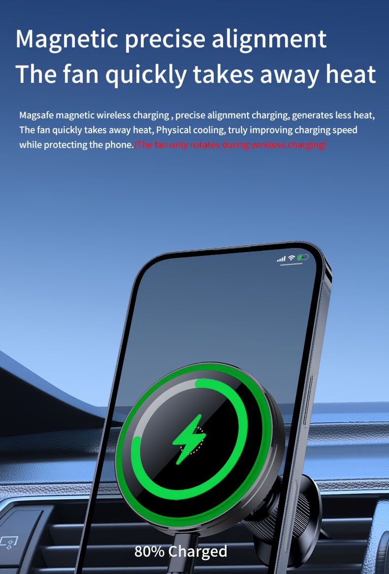 MagSafe Car Wireless Charger for iPhone 12-16 – Magnetic Air Vent Mount with Dual Cooling Fans, Qi1 Fast Charging — image 9