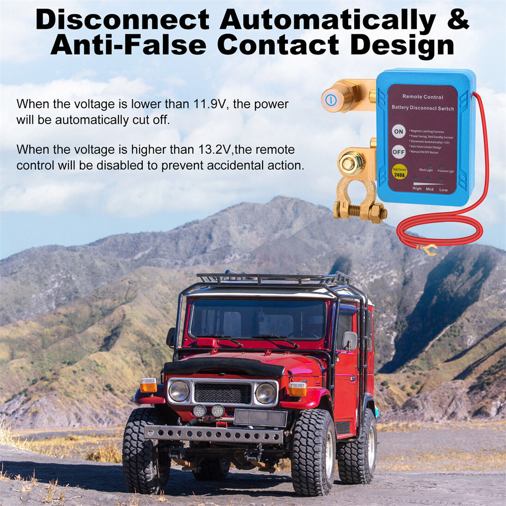 Battery Disconnect Switch Remote 12V 24V 240A – Wireless Kill Switch Auto Cut-Off Magnetic Relay, Anti-Drain Anti-Theft for C