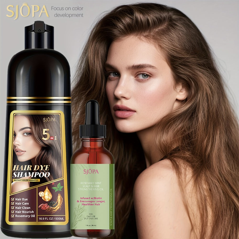 Glycerin Hair Color Shampoo Gift Set with Rosemary Oil, 5-in-1 Color & Care Formula 16.91oz, Gentle Non-Irritating Gray Cover