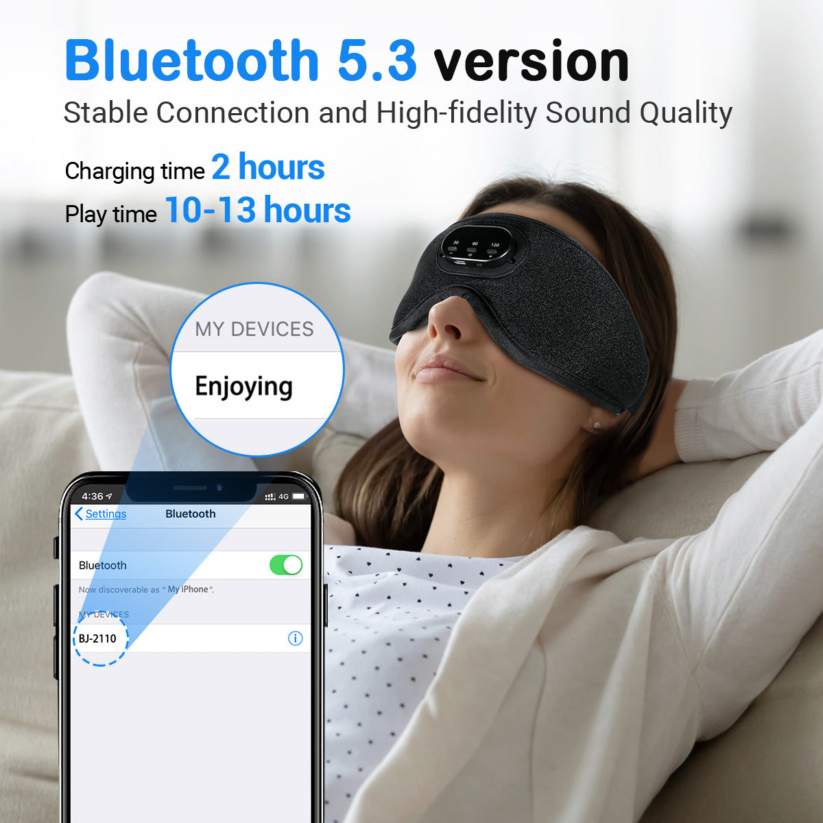 Bluetooth White Noise Milk Silk 3D Eye Socket Full Blackout Breathable Smart Music Sleep Mask