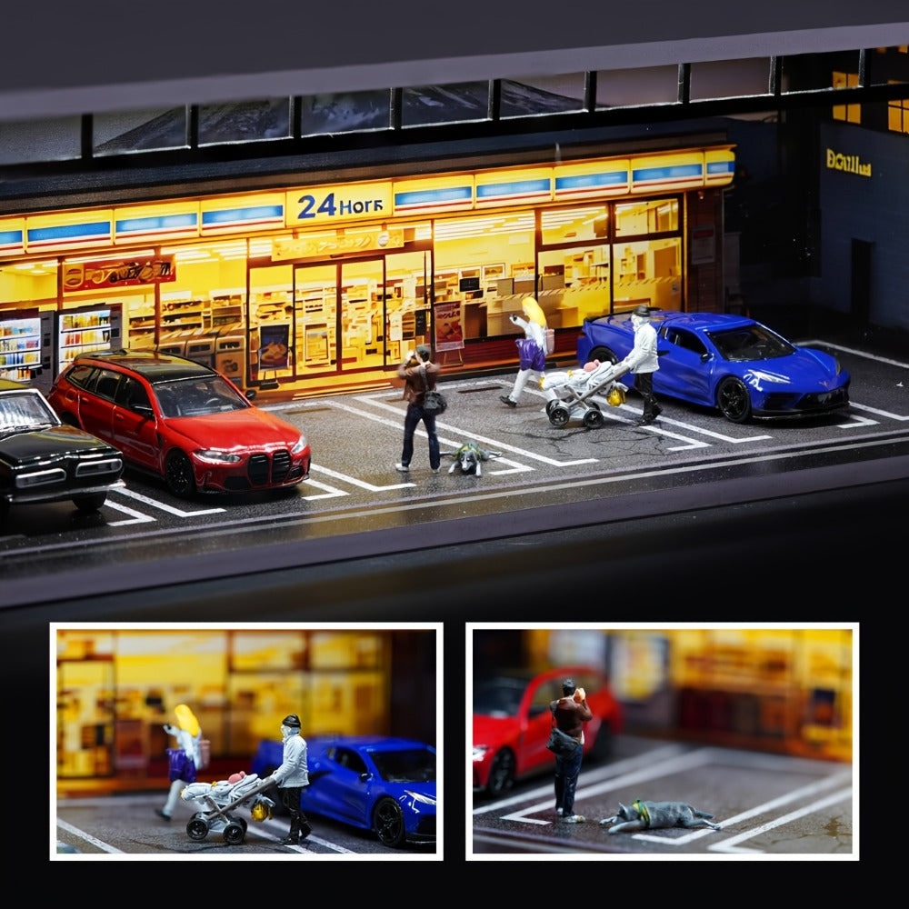 LED Light-Up 1:64 Scale Garage Diorama Display Case, 6-Car, Clear Acrylic Dust-Proof, Expandable Showcase for Diecast Collect