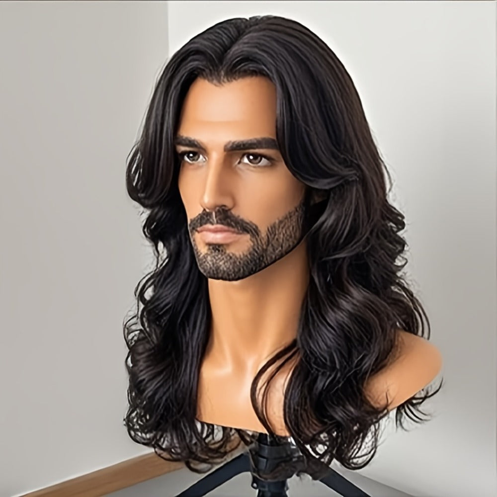 Synthetic Wig 26-Inch Men's Loose Curls with Middle Part in Seven Colors and Cap with Item-Specific Color, Length, Texture an