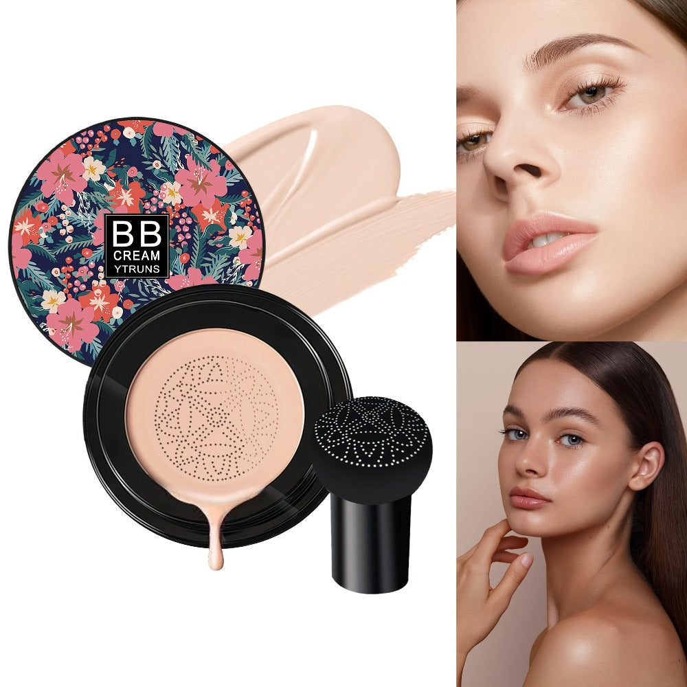 Floral Compact Air Cushion Foundation with Mushroom Puff Applicator and Ivory, Natural or Dark Shades — image 1