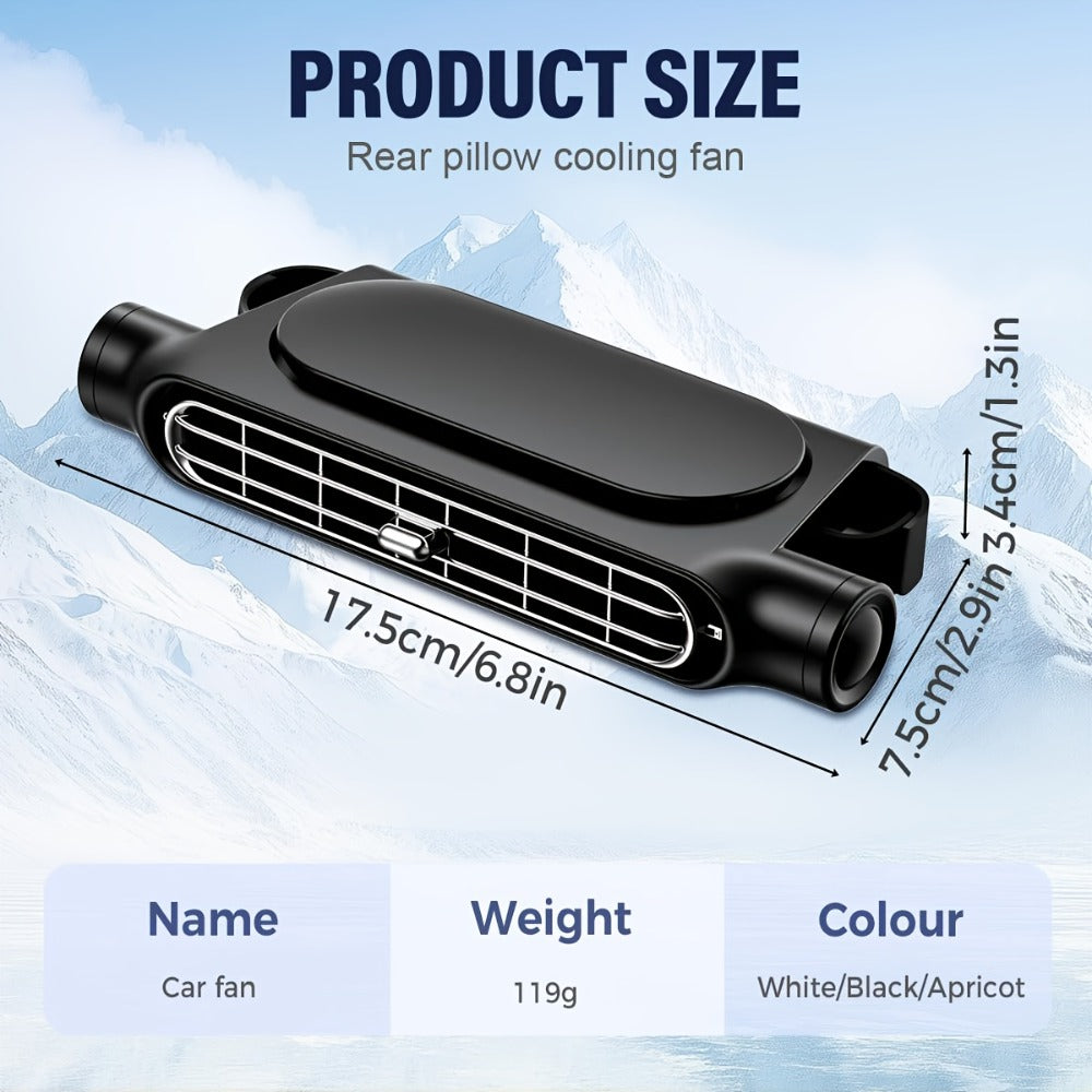 Bladeless Car USB Fan – 3-Speed Silent Cooling, Fits All Vehicles, Car Seat Fan with USB Charging Cable, Black & White — imag