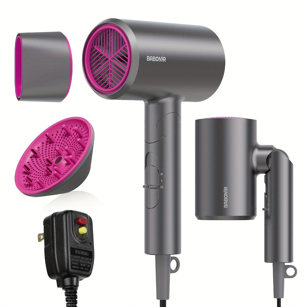 1875W Ionic Travel Hair Dryer Foldable with Diffuser & Concentrator Nozzle – Brushless Motor, 3 Heat Settings, 2 Speeds — ima