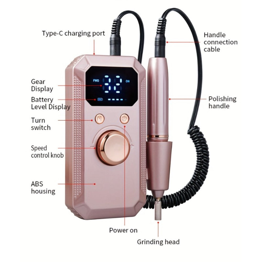 Electric Nail Drill Rechargeable Kit with Display, 11 Grinding Heads, 20 Sanding Rings and Three Colors — image 13