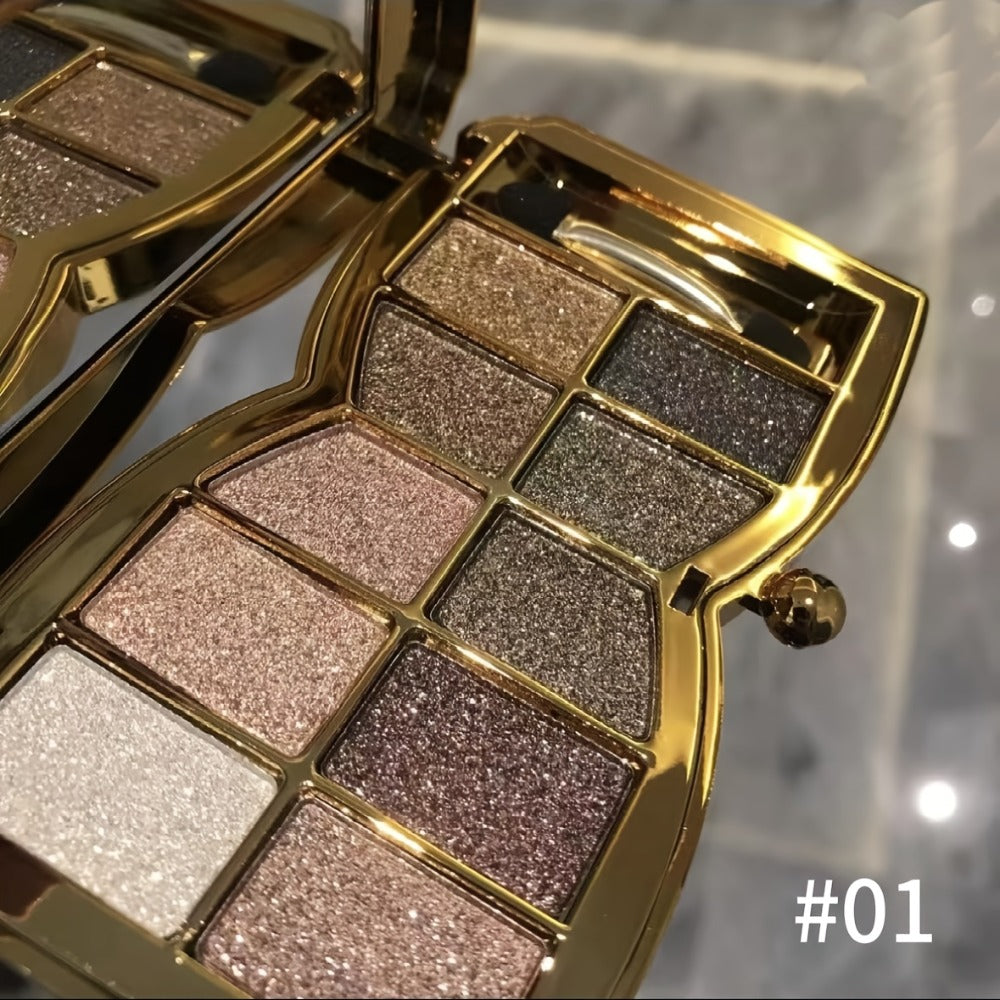 Eyeshadow Palette 10-Shade Gold Bow Compact with Mirror, Dual-Ended Applicator and Three Color Options — image 4