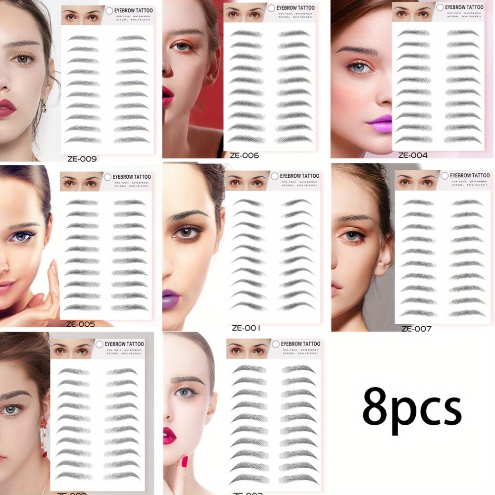 6D Eyebrow Tattoo Stickers Waterproof 8 Pcs for Women Girls, for Temporary Body Art, Festivals and Costumes — image 3