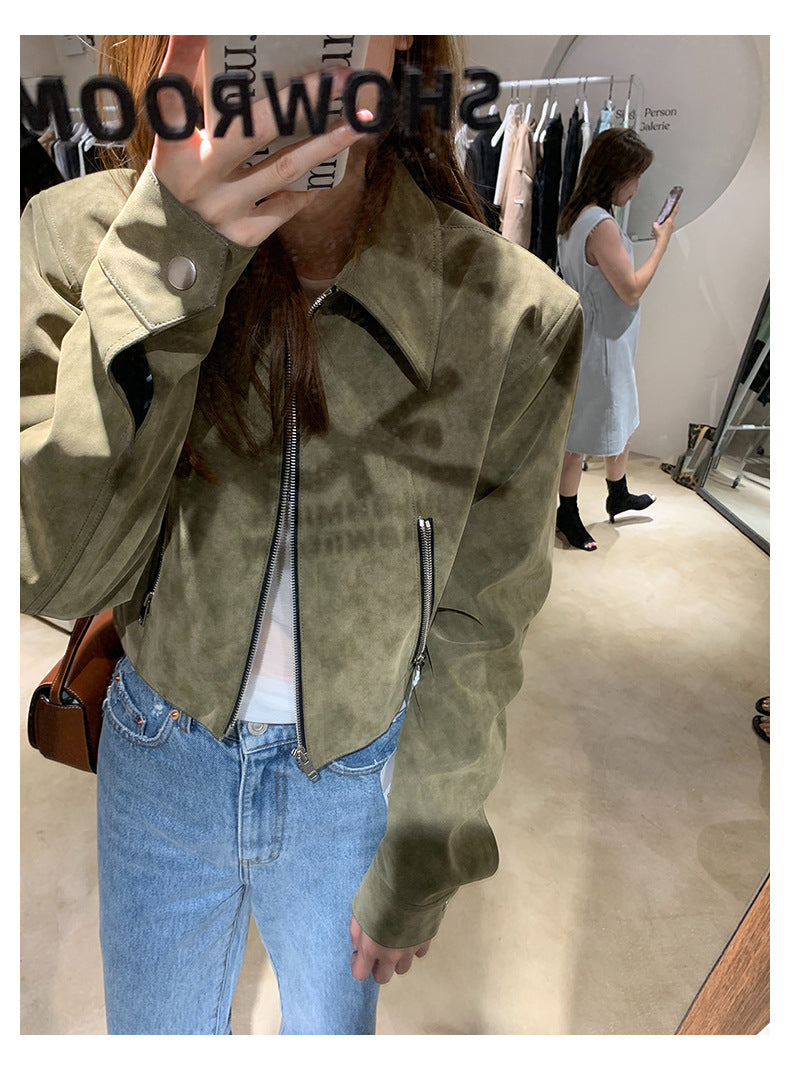 Retro Commuter Lazy Short Suede Fabric Jacket Coat For Women