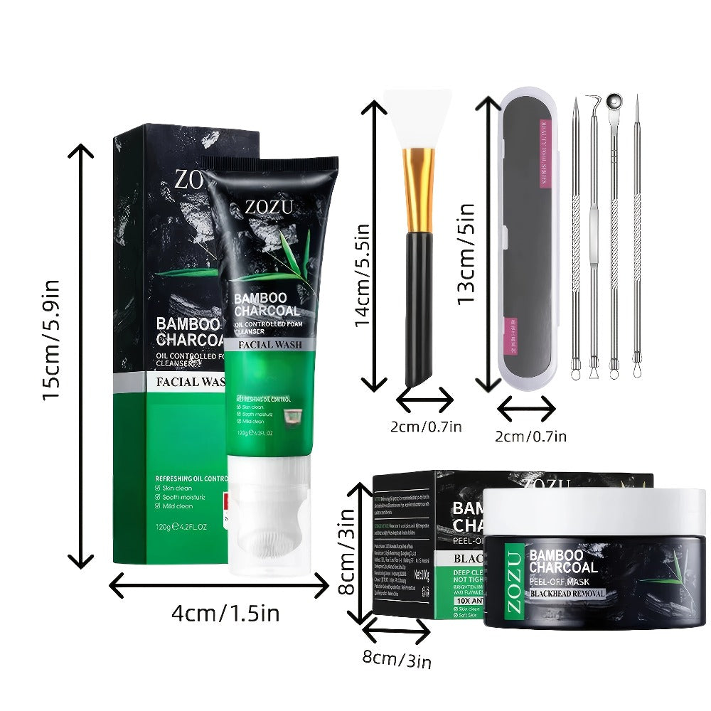 Skincare Set with ZOZU Label, 4 Bamboo Charcoal Items Including Cleanser Mask Essence and Brush Tool — image 4