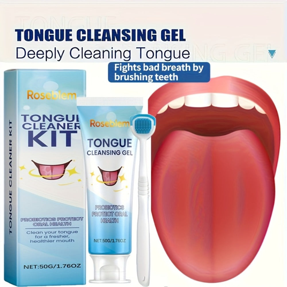 Tongue Cleaner Kit with Probiotic Cleansing Gel & Tongue Brush, Bad Breath Eliminator Fresh Mouth Daily Oral — image 2