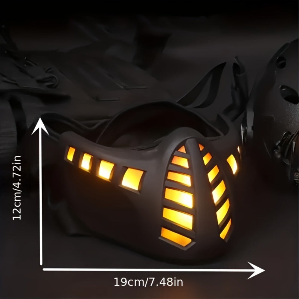 LED Commander Costume Mask with Amber Light Panels, Black Lower-Face Shell and Hood-Style Fabric Cover — image 6