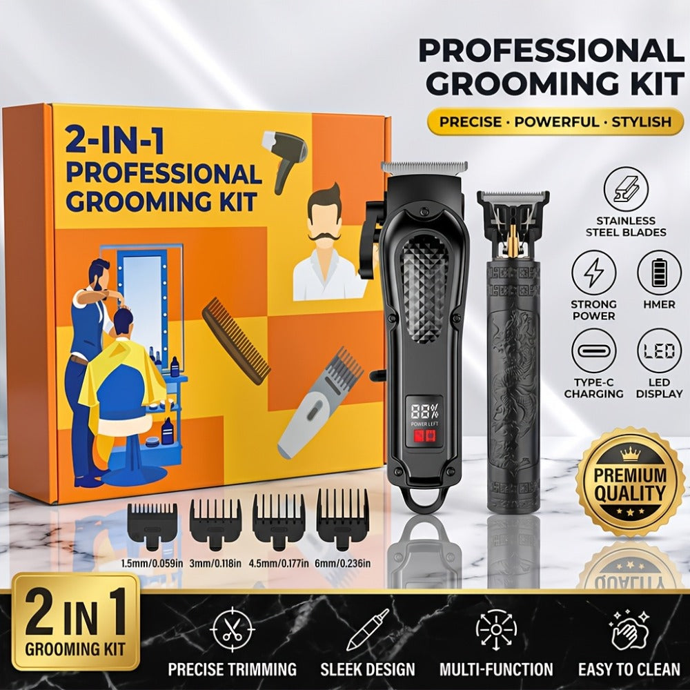 2-Piece Hair Clipper Set with Full-Size Clipper, Detail Trimmer, Guide Combs and USB Charging Accessories — image 5