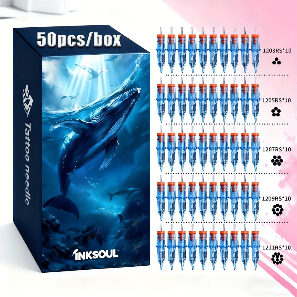 50PCS Round Shader Tattoo Cartridge Needles RS Mixed Size EO Sterilized Disposable for Temporary Body Art, Festivals and Cost