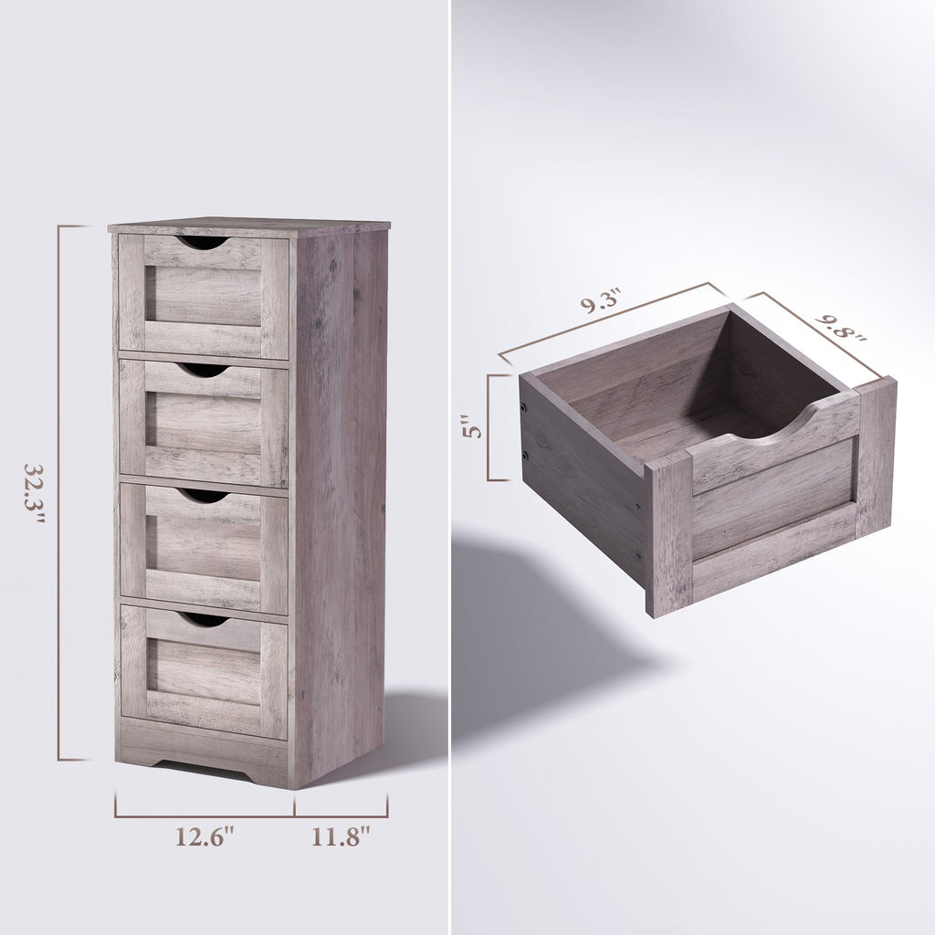 Floor Cabinet Wooden Storage Cabinet Home Office Living Room Bathroom Side Table Sturdy Modern 4 Drawers Grey - V.I.P Digital Presence