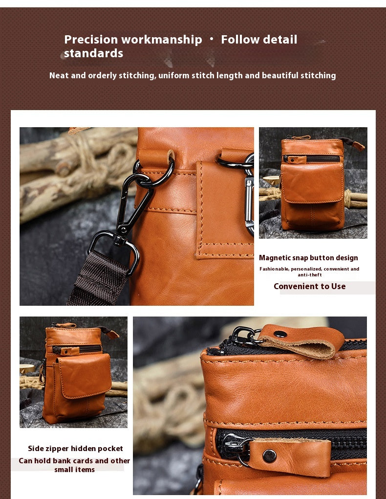 Men's Leather Belt Bag Crazy Horse Leather Crossbody Bag