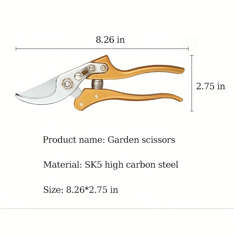 Bypass Pruning Shears with Curved Blade, Return Spring and Gold or Black Coated Handle Options — image 11