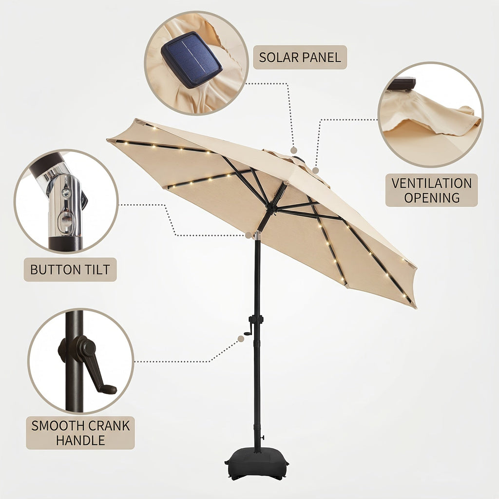 Patio Umbrella 9FT Solar LED Style with 32 Lights, Double Vent, Push Tilt, Crank and Eight Color Options — image 3