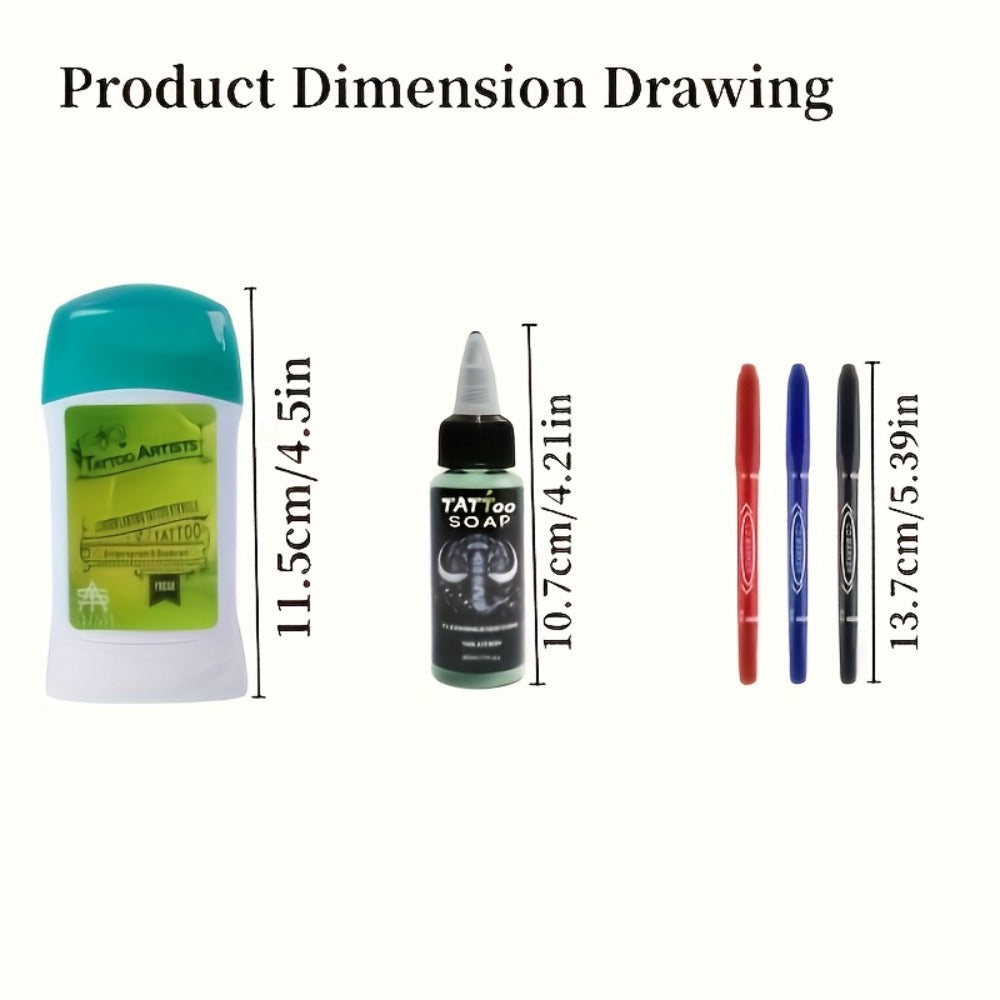 Tattoo Transfer Kit Complete Set with Ink Gel Green Soap Solution & Stencil Markers for Temporary Body Art, Festivals and Cos