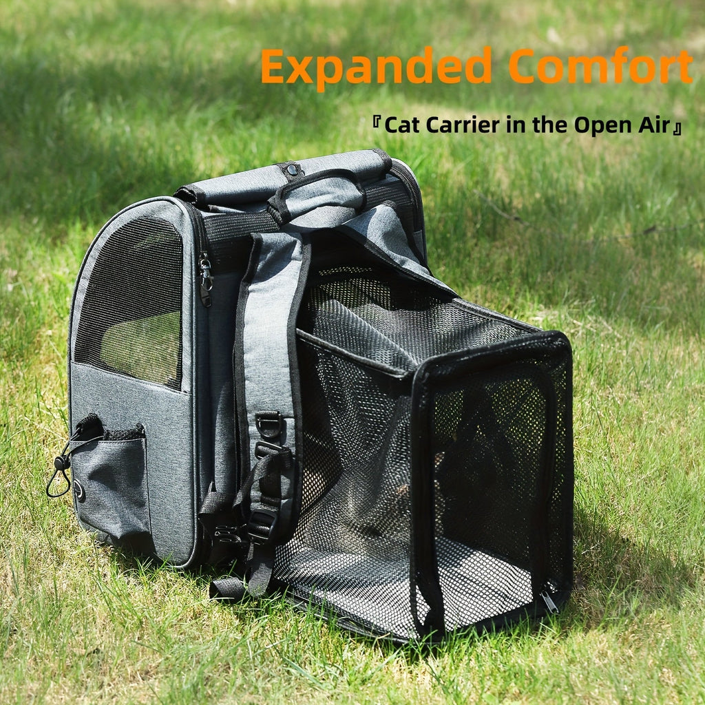 Expandable Pet Carrier Backpack with Mesh Panels, Foldable Frame and Dark Gray or Light Gray Options — image 1