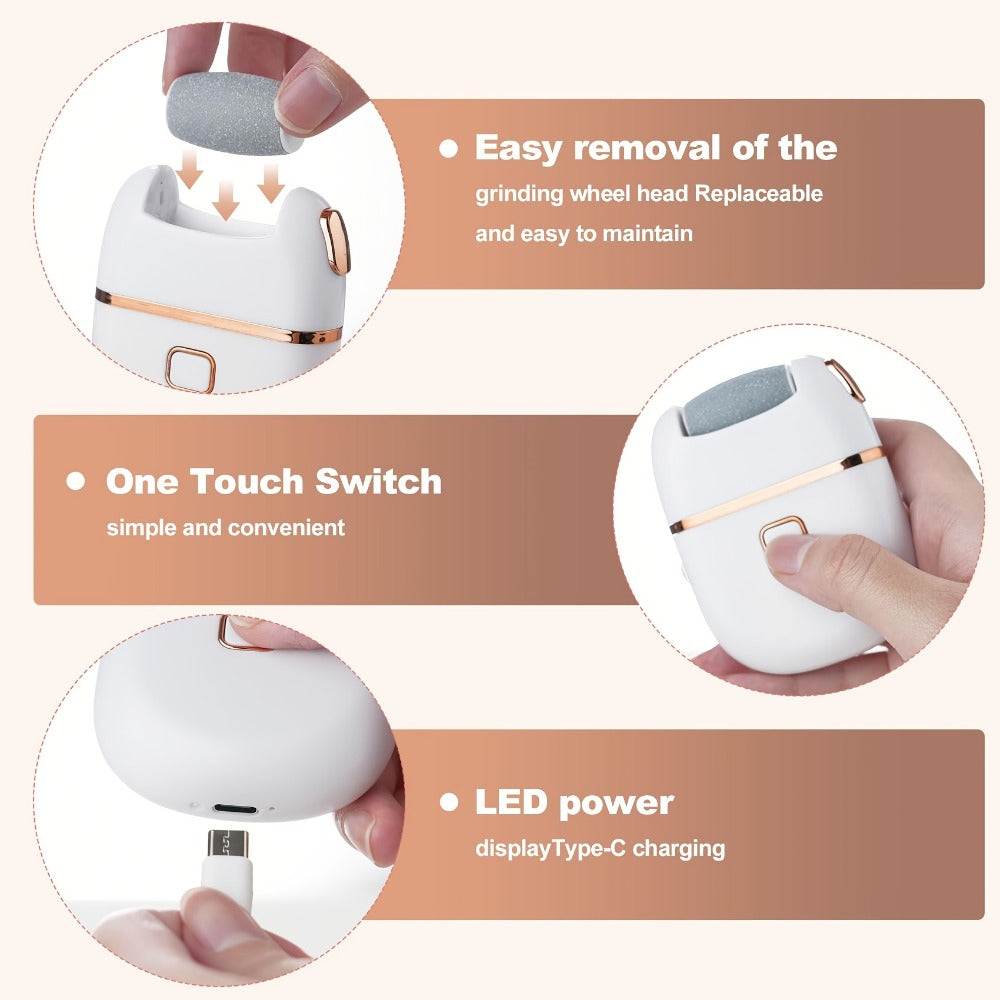 Electric Callus Remover Rechargeable Foot Grinder with 3 Replacement Heads 2 Speed Settings IPX5 Waterproof USB Charging Port
