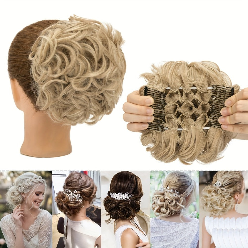 Clip In Hair Bun Extension Messy Bun Chignon Hairpiece – Synthetic Curly Updo with Comb & Scrunchie for Women — image 10