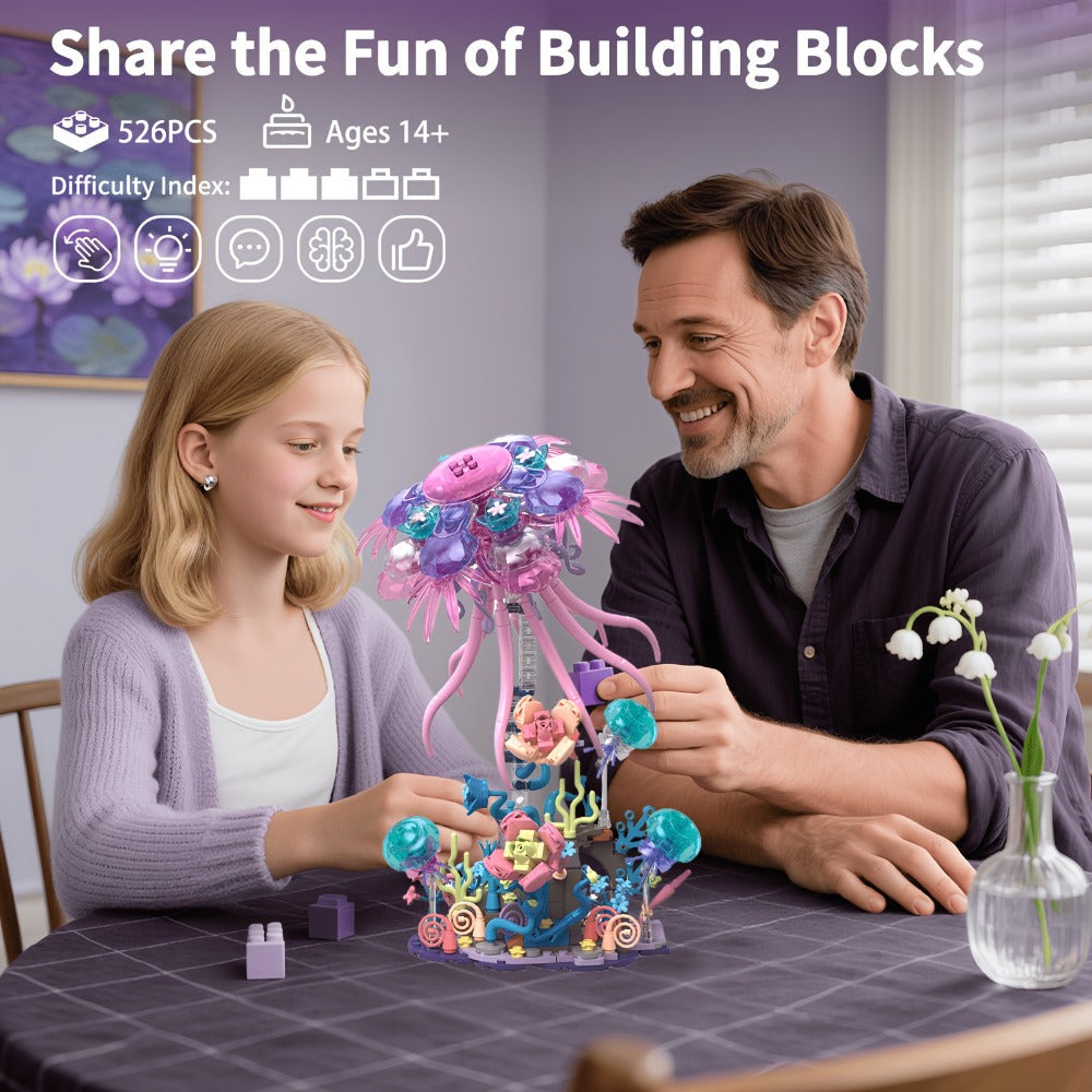 526-Piece Jellyfish Building Block Model with Ocean Scene Base and Pictured 27 cm Display Height — image 4