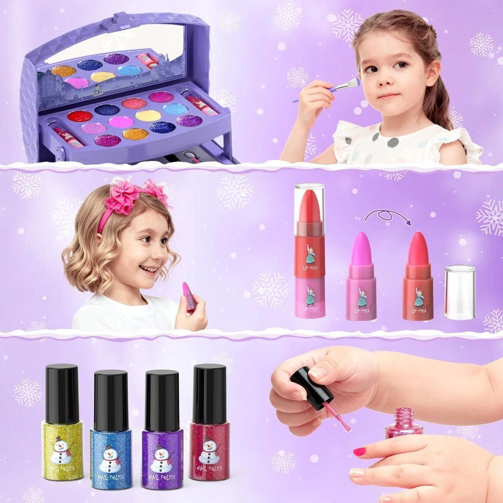 Princess Makeup Set for Girls Ages 3-12, 58 PCS Pretend Play Makeup Kit with Brushes & Case, Skin-Friendly Beauty Toy — image