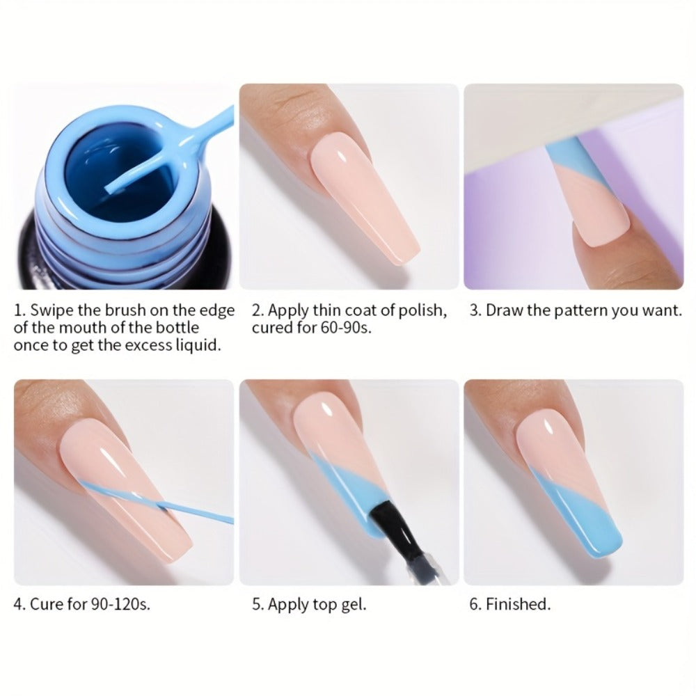 Reflective Liner Nail Art Gel Six-Bottle Set with 5ml CR01 to CR06 Colors and Slim Brushes for Detail Lines — image 10