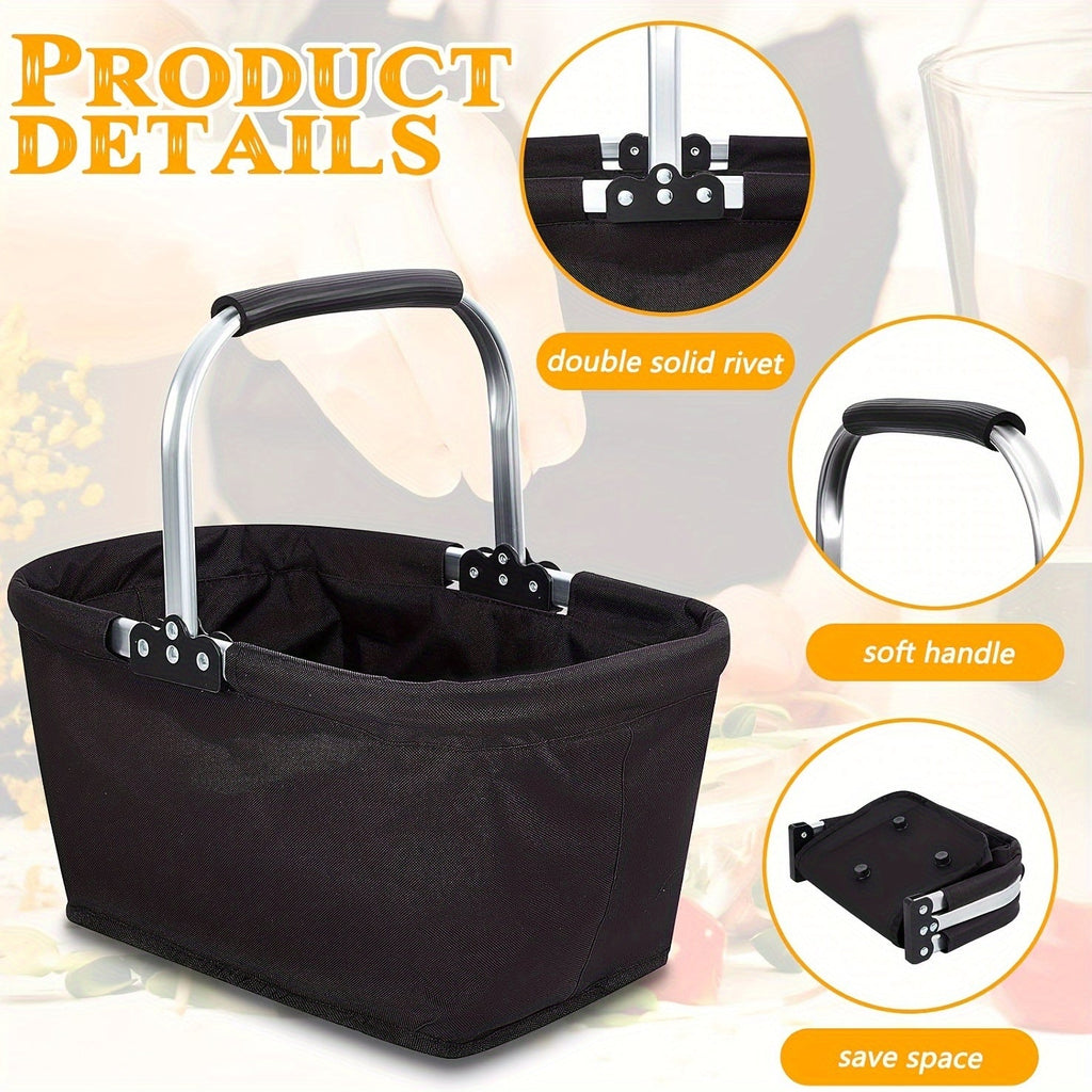 Foldable Insulated Picnic Tote Basket with Oxford Cloth Body, Aluminum Frame and Zippered Pocket — image 6