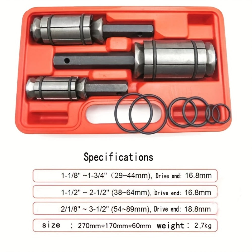 Pipe Expander Spreader Tool Set 3-Piece with 12 O-Rings – 1-1/8" to 3-1/2" Exhaust Muffler Silencer Repair Drop Forged Heat-T