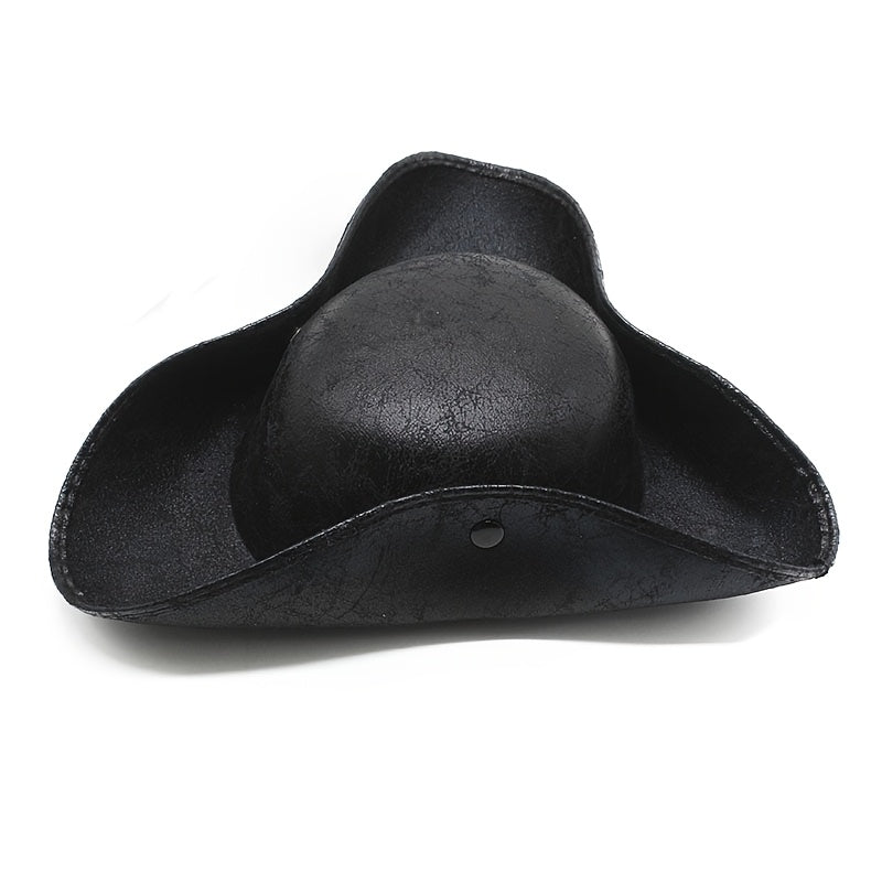 Pirate Tricorn Hat Faux Leather Wide Brim – Vintage Distressed Pirate Hat for Men Women, Halloween Costume, Cosplay — image 1