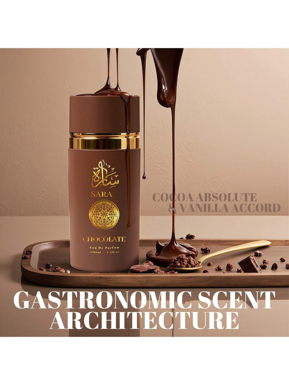 Sarah Chocolate Eau de Parfum Spray, 100 ml Brown Bottle with Cocoa, Vanilla and Amber Label Notes — image 5