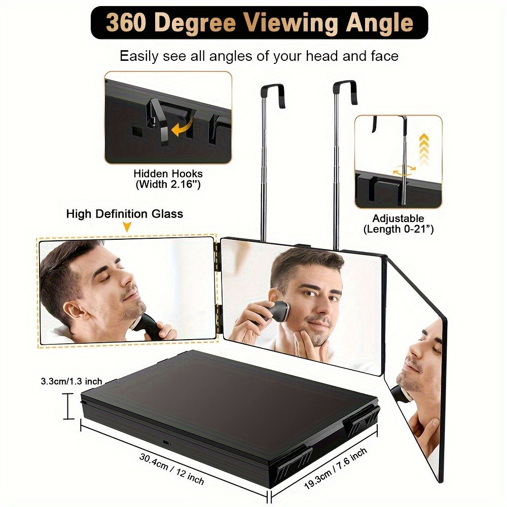 Three-Way Hair Cutting Mirror with Folding Panels, Adjustable Door Hooks and LED, Non-LED or Two-Pack Options — image 10