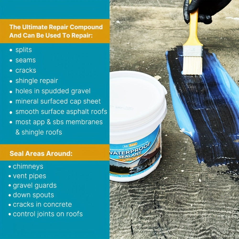 Clear Waterproof Sealant 1000g – Transparent Adhesive for Roof, RV, Wall, Pipe & Tile Leak Repair, Indoor & Outdoor, Includes
