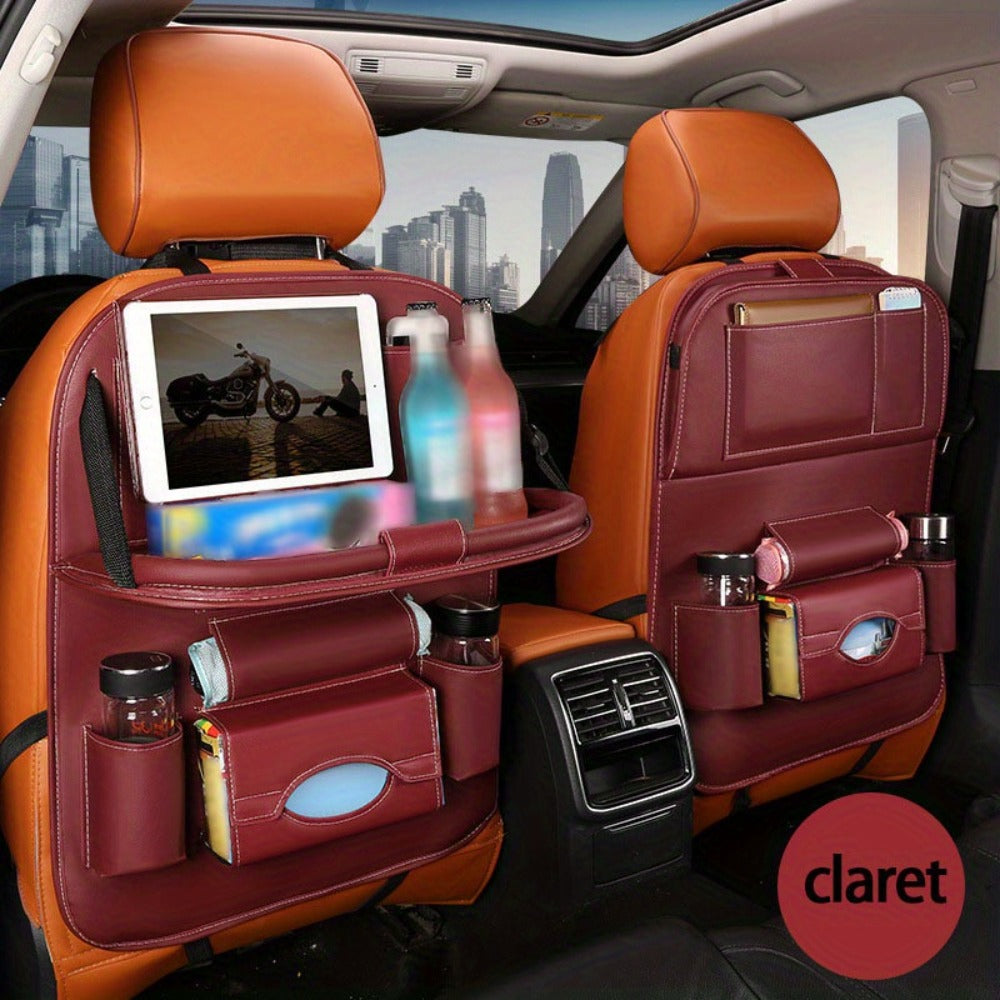 Car Rear Seat Organizer with Foldable Table, Footrest, Cup Holder, Tissue Box & Laptop Base – 2-Piece Premium Back Seat Stora