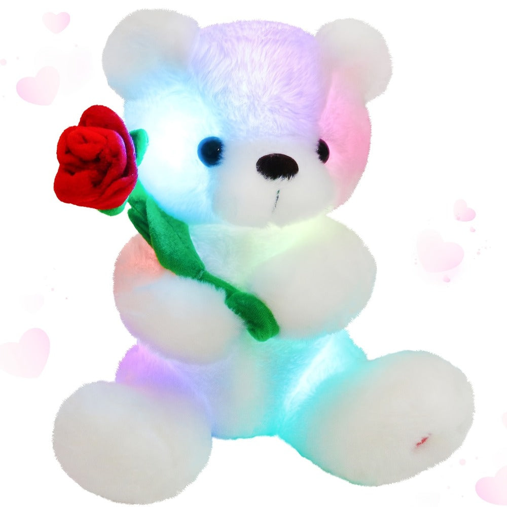 Rose Bear Plush with LED Light Glowing White Bear with Flowers Romantic with the Listed Color, Size or Set Options for Everyd