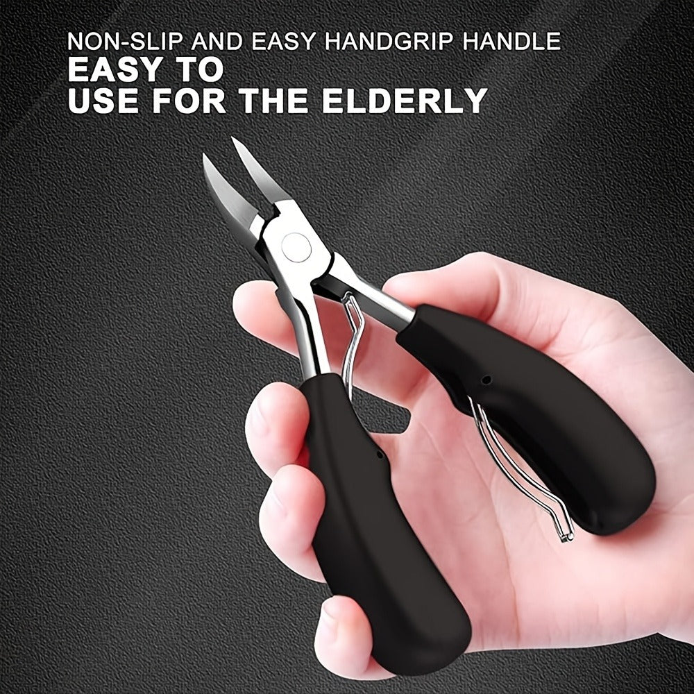 Angled Nail Clipper Set, Four Black-Handle Clipper Tools with Curved Jaws, File and Round Accessory — image 2