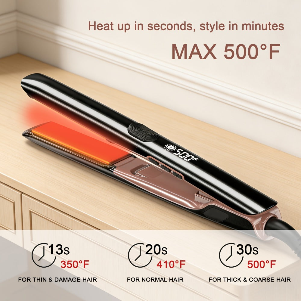 Ceramic Ionic Flat Iron Hair Straightener & Curler 2-in-1 Plasma Anti-Static 260°C 500°F LCD, for Home, Travel and Salon Hair
