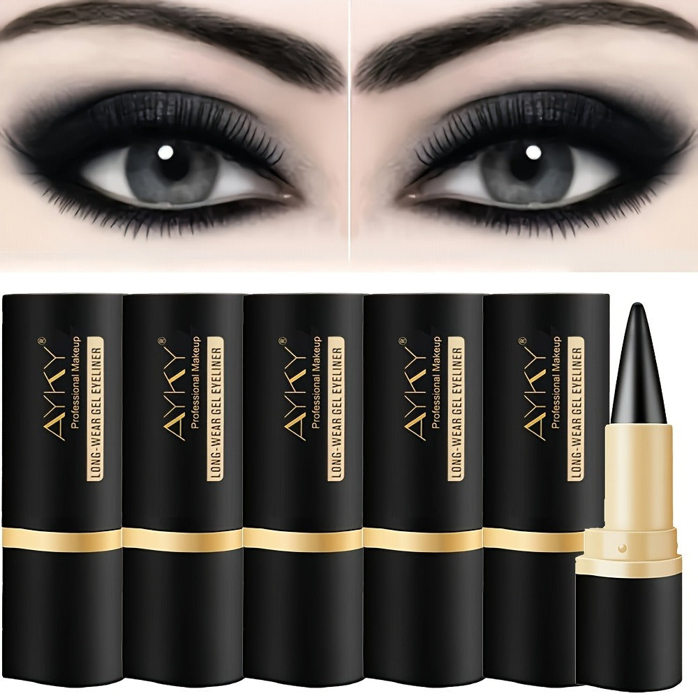 Six-Piece Solid Matte Black Twist-Up Eyeliner Set with 7.5cm Gold-Trimmed Cases for Eye Makeup — image 1