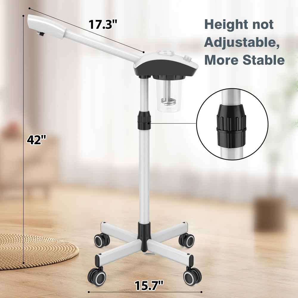Rolling Facial Steamer with White Five-Wheel Stand, Removable 250 ml Tank and Preset Timer Controls — image 8