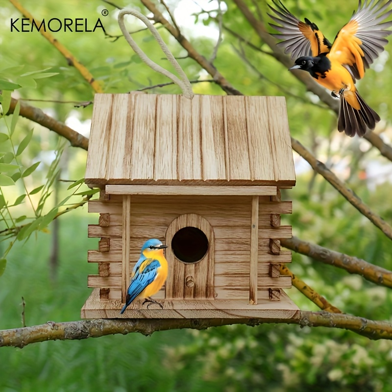 Wooden Bird Nest Breeding Box for Parrots & Small Birds – Hanging Outdoor Cage Accessory, Natural Solid Wood Birdhouse — imag