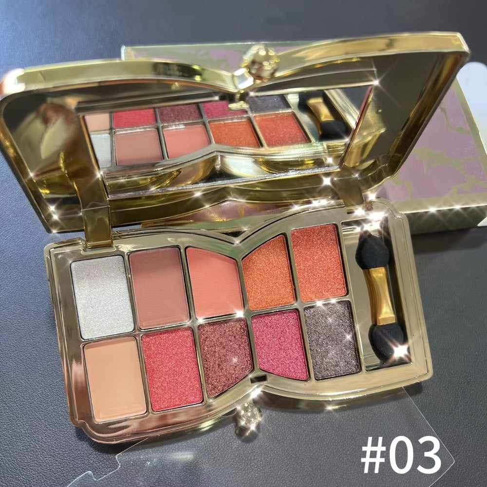 Eyeshadow Palette 10-Shade Gold Bow Compact with Mirror, Dual-Ended Applicator and Three Color Options — image 8