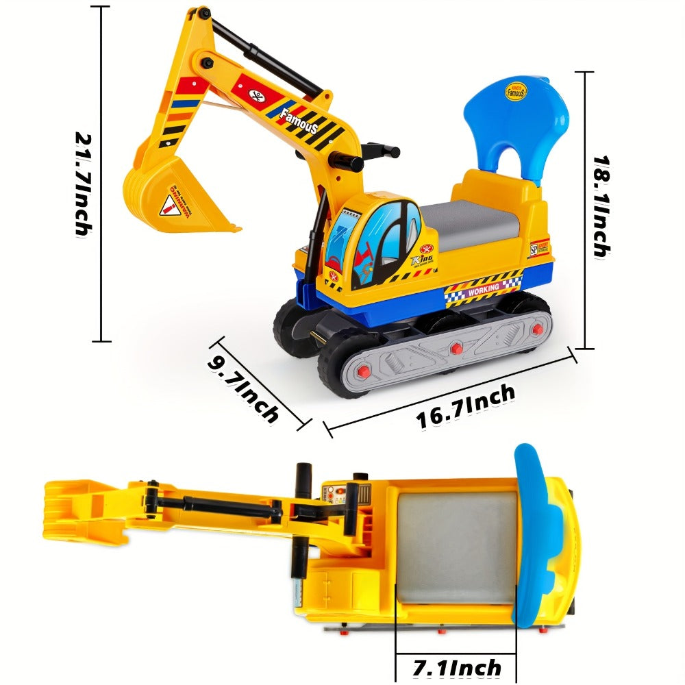 Kids Ride On Excavator Toy Large Beach Sand Digger with Working Scoop Arm, Outdoor Engineering Construction Toy for Toddlers 